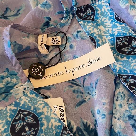 NWT (XS) Nanette Lepore swim wrap in lilac turquoise gold fringe tassels kaftan - Picture 2 of 14